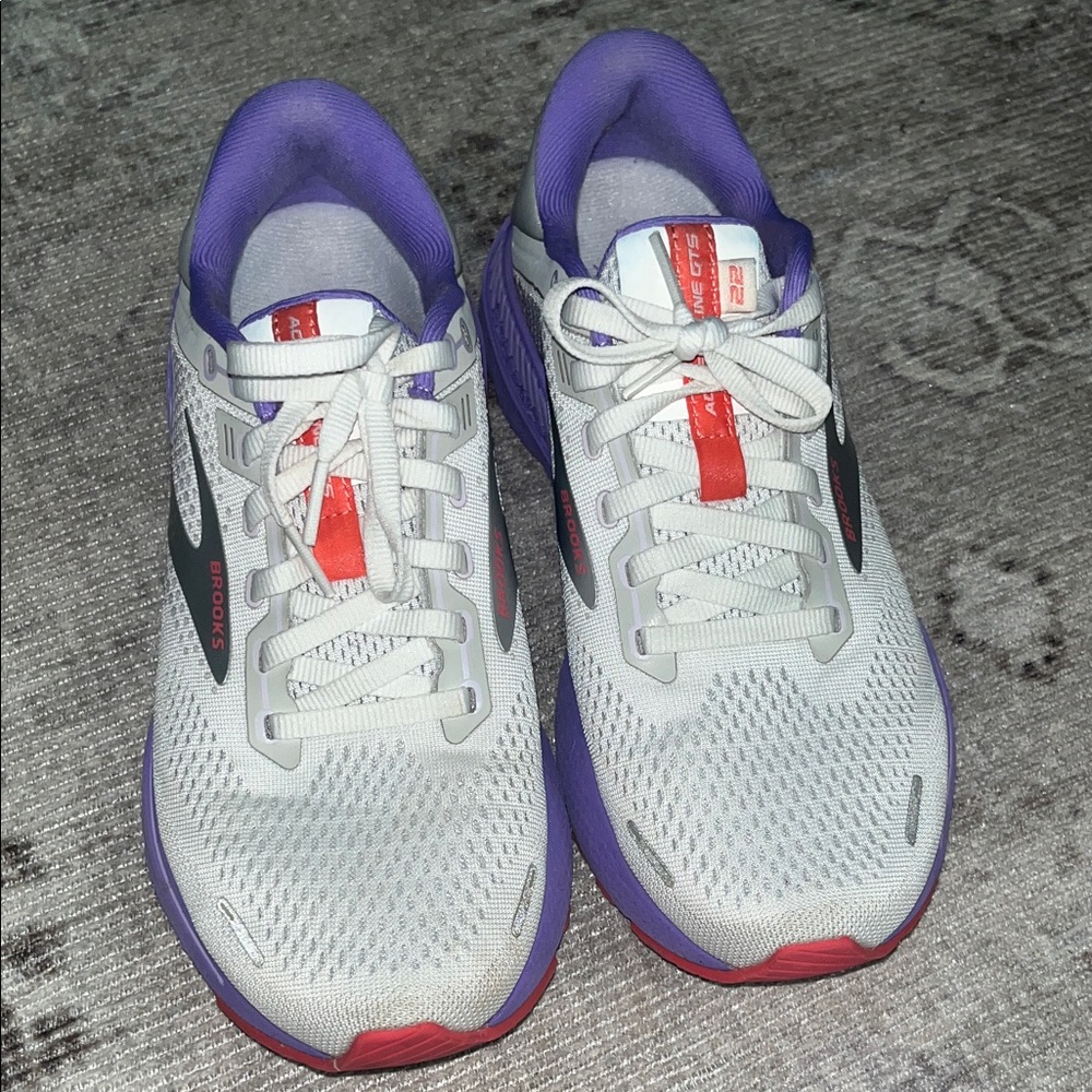 Brooks Women's White Purple Running Sneakers with Coral Accents